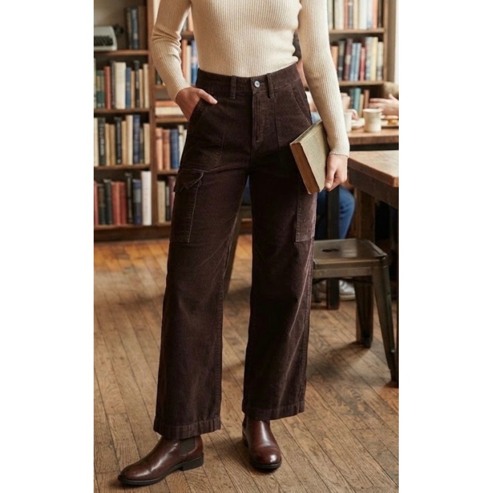 Hollister Ultra High-Rise Baggy Corduroy Cargo Pants Brown W25 1R